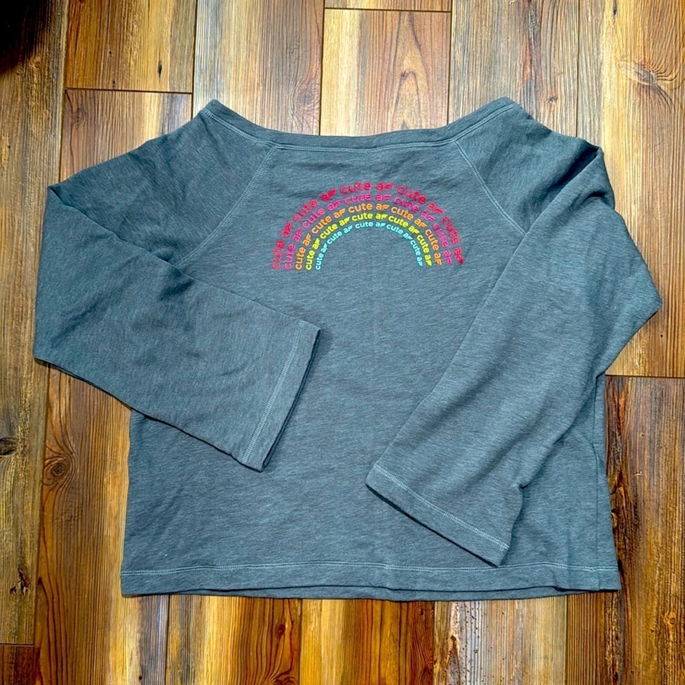 Fabletics Isabel Cute AF Pullover Gray Wide Sleeve Terry Sweatshirt Size L